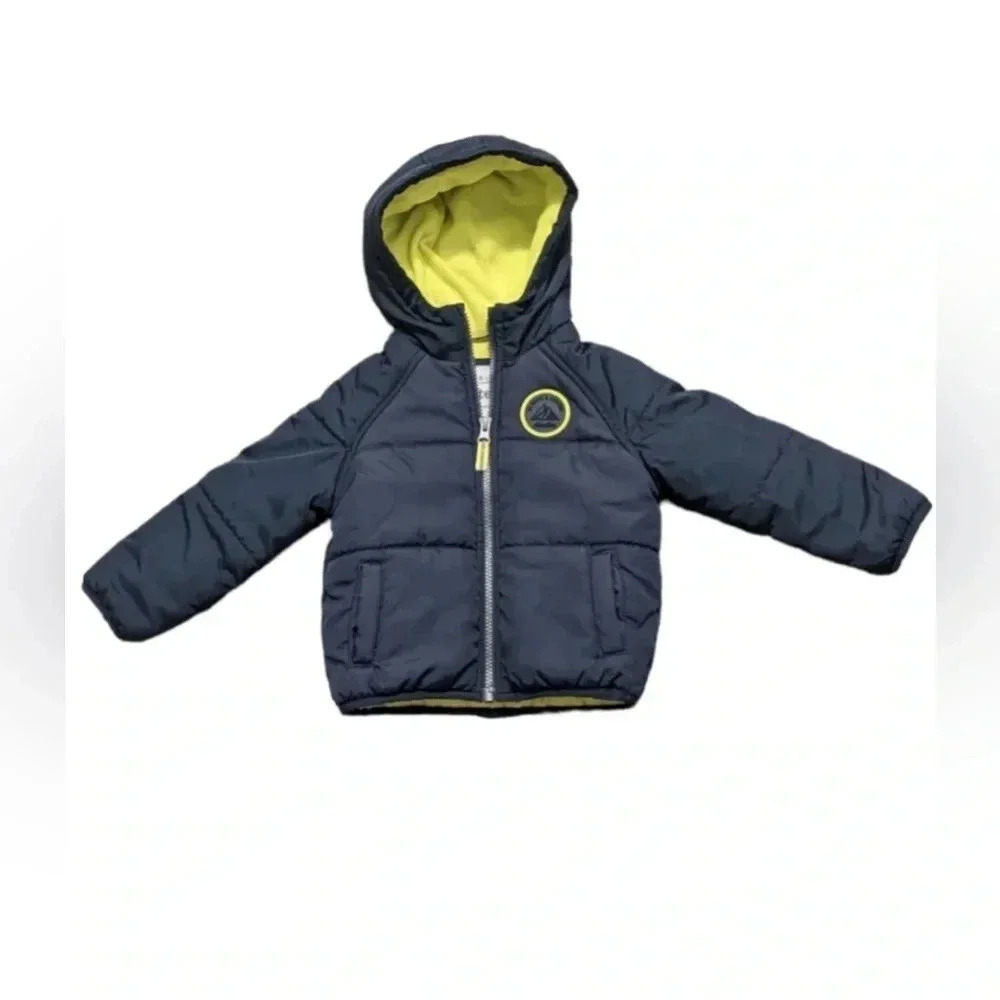 Boys Carter's Hooded Puffer Jacket Coat Size 2T Blue & Yellow‎ EUC